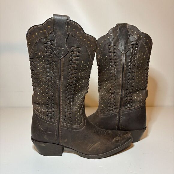 RAWHIDE BY ABILENE SCALLOPED AND WEAVING WESTERN BOOTS SNIP TOE WOMEN’S Sz 6.5 - Picture 5 of 12